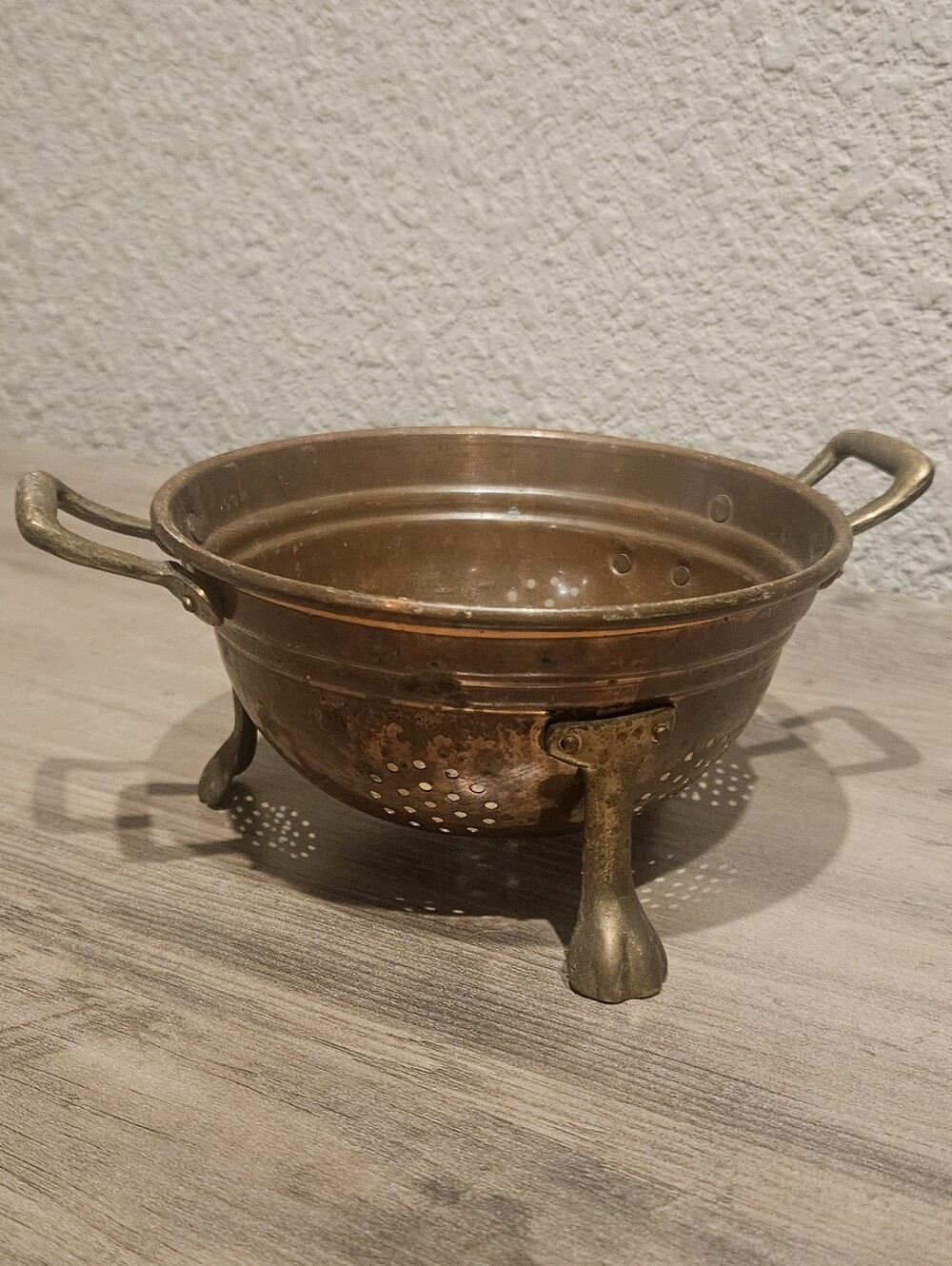 Small Vintage Copper And Brass Collander